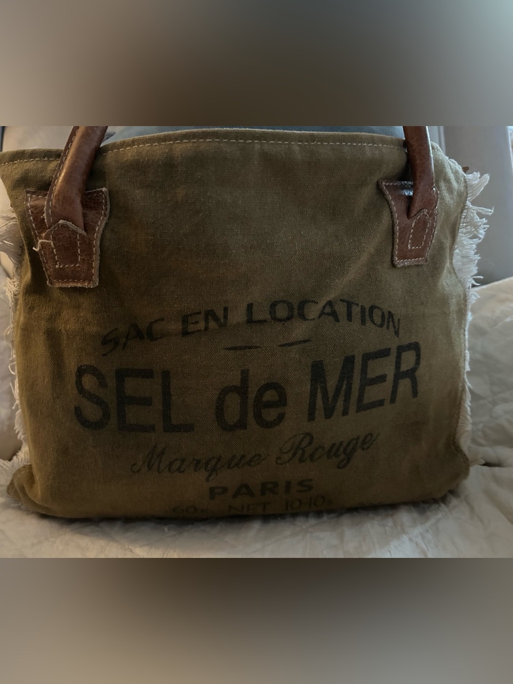 SEL de MER Olive Canvas Tote with Leather Handles